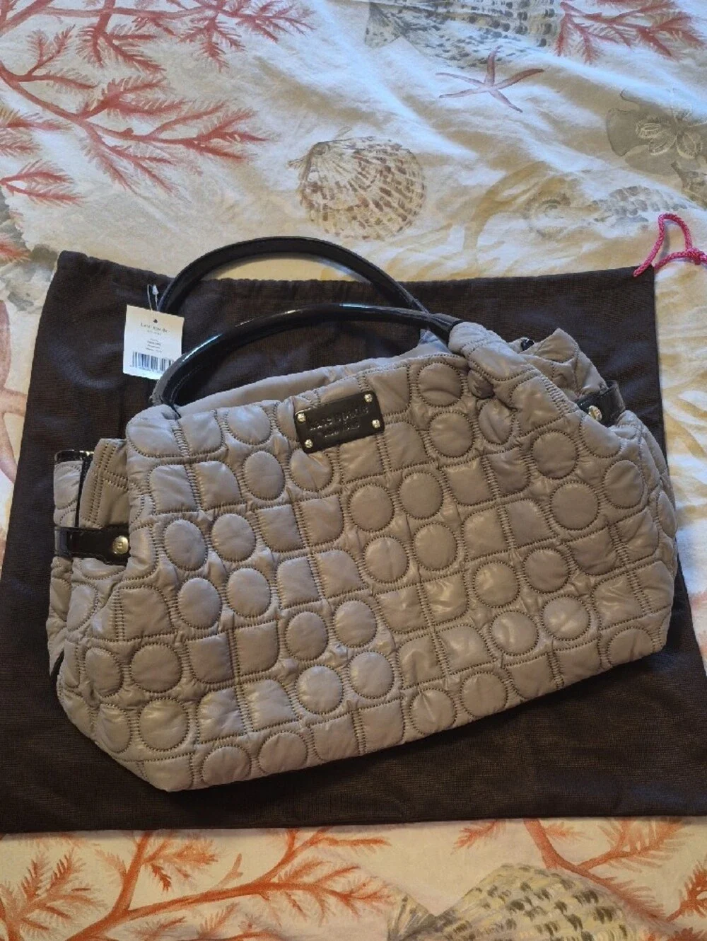 Kate Spade Stevie Chamonix Mouse Tote w/ light grey quilted fabric outside
